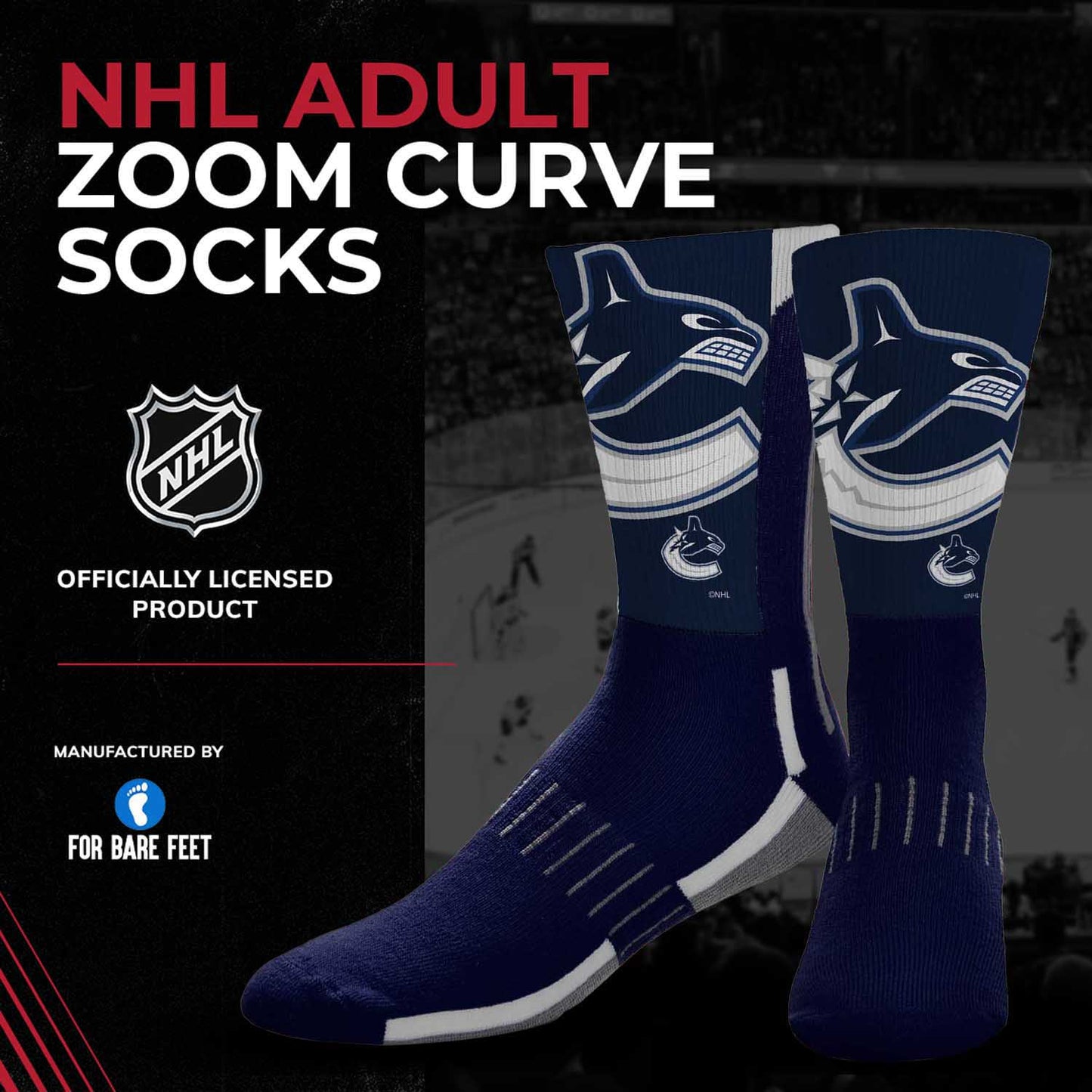 Vancouver Canucks Adult NHL Zoom Curve Team Crew Socks - Navy