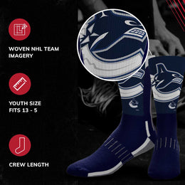 Vancouver Canucks Youth NHL Zoom Curve Team Crew Socks - Navy