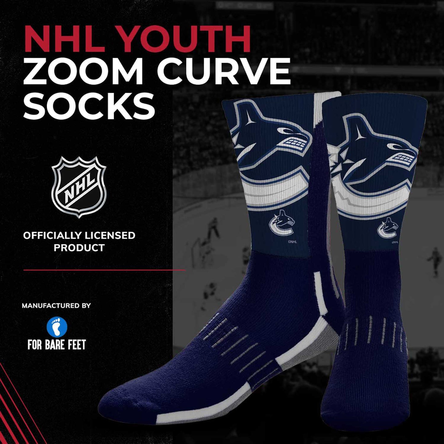 Vancouver Canucks Youth NHL Zoom Curve Team Crew Socks - Navy