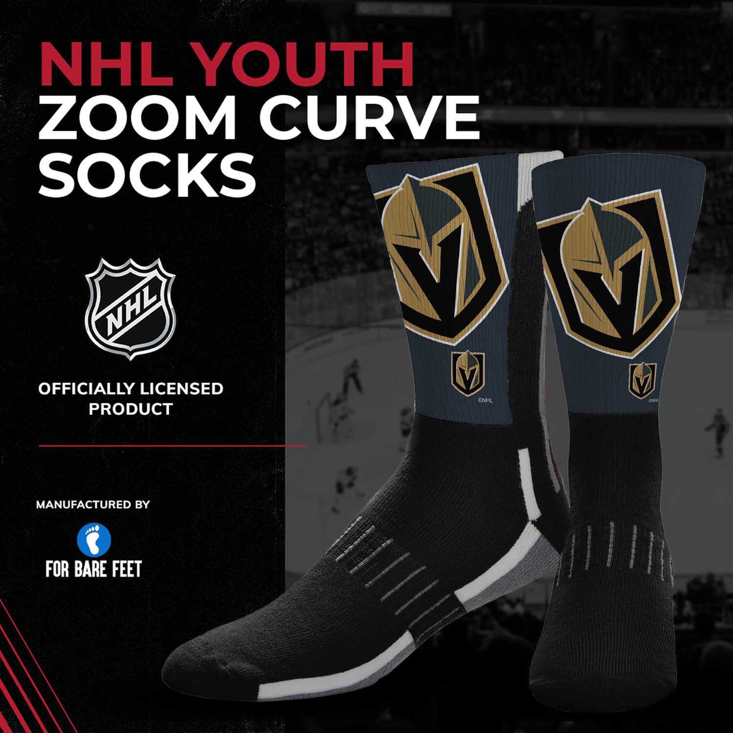 Las Vegas Golden Knights Youth NHL Zoom Curve Team Crew Socks - Black