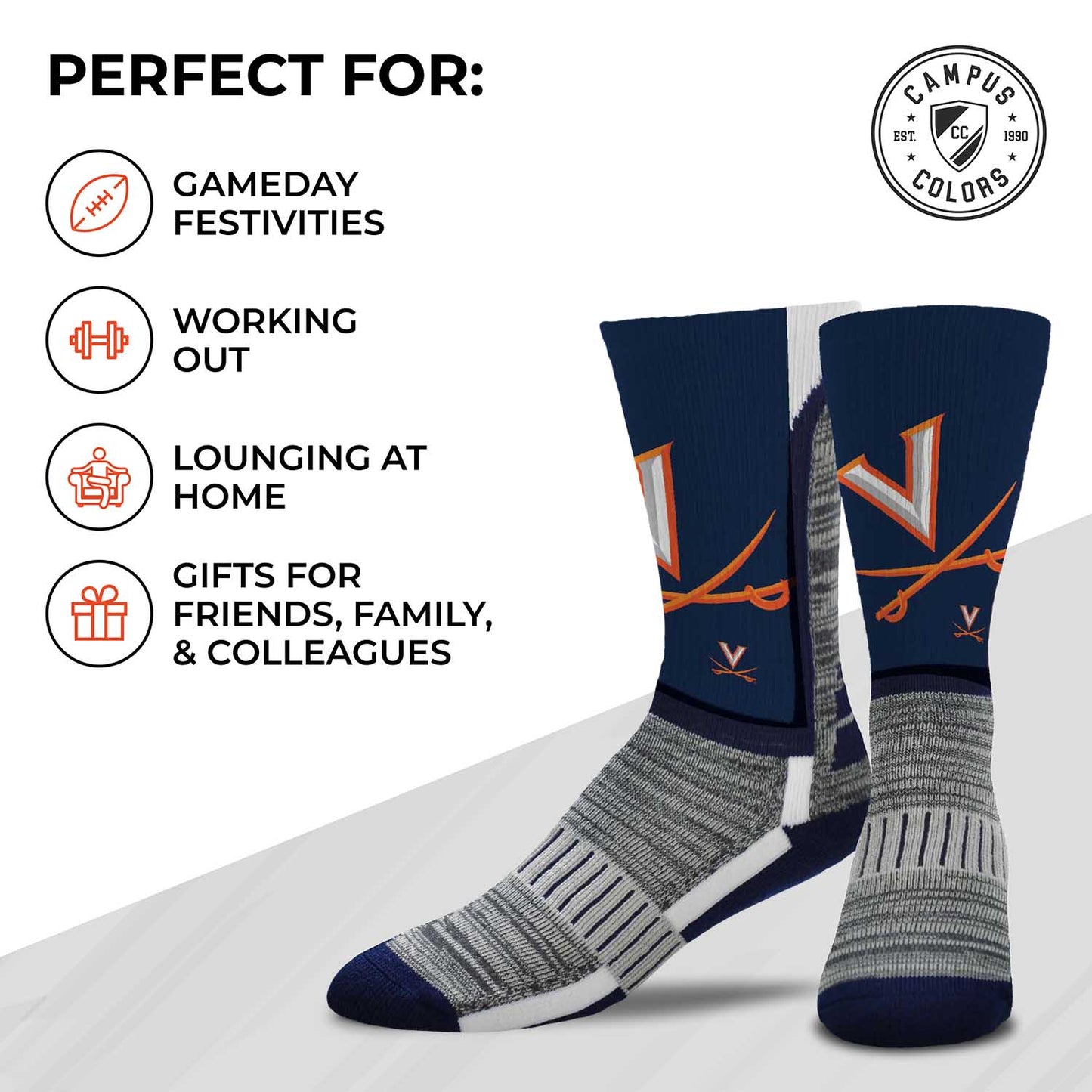Virginia Cavaliers NCAA Striped Crew Socks Men Women - Navy