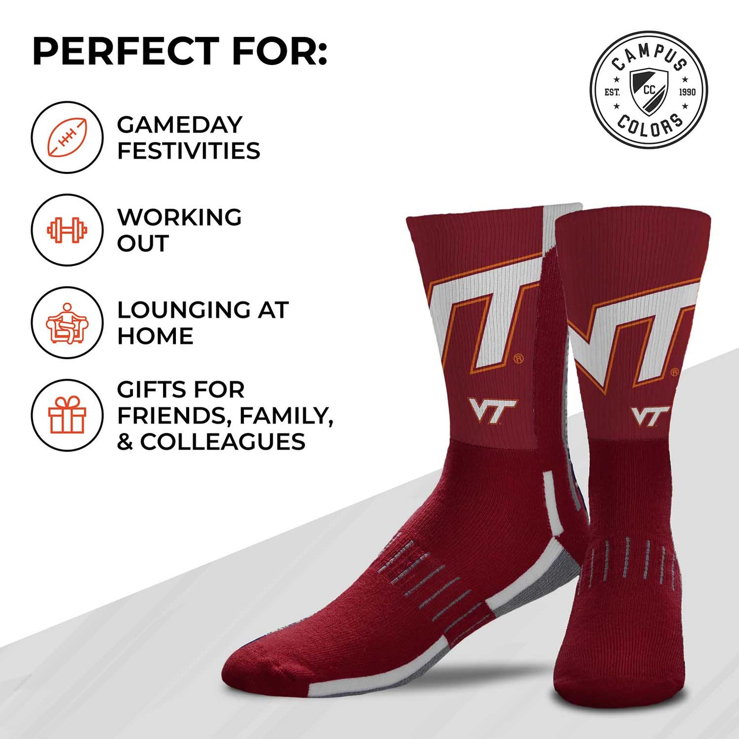 Virginia Tech Hokies NCAA Adult State and University Crew Socks - Garnet