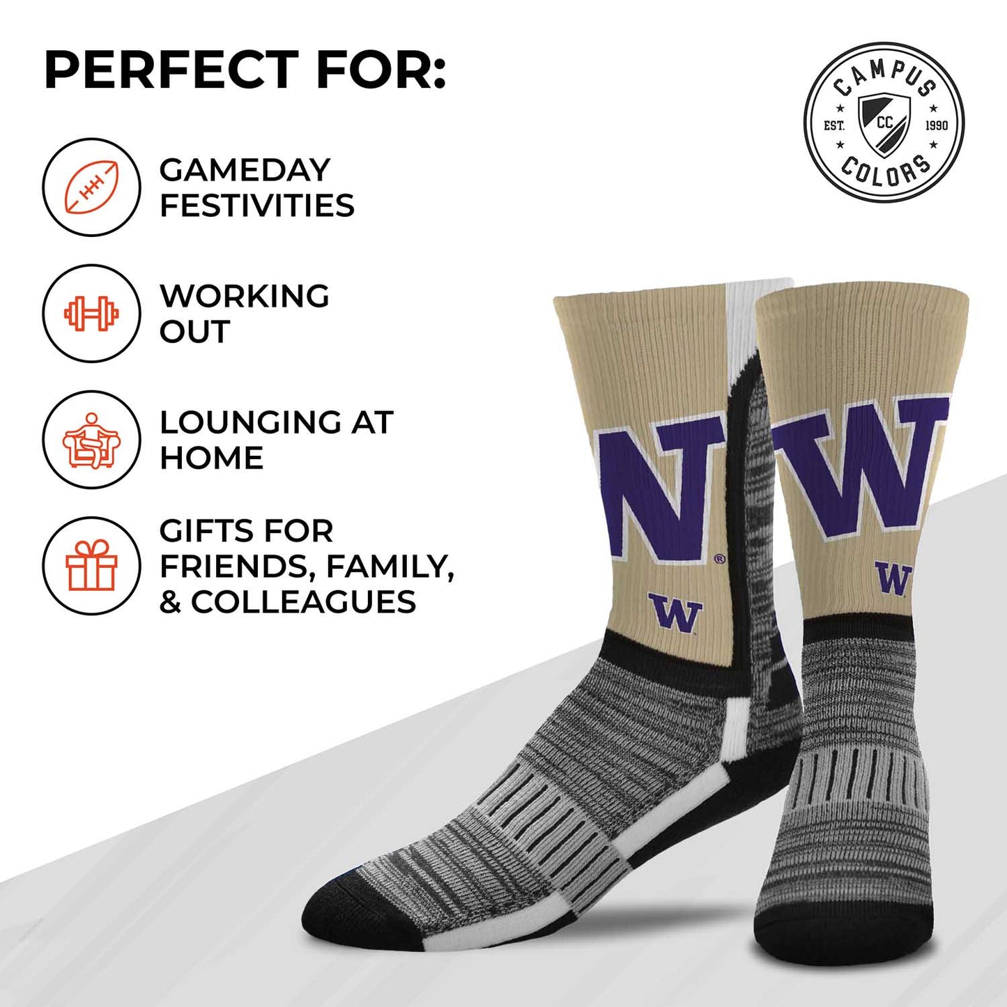 Washington Huskies NCAA Adult State and University Crew Socks - Team Color