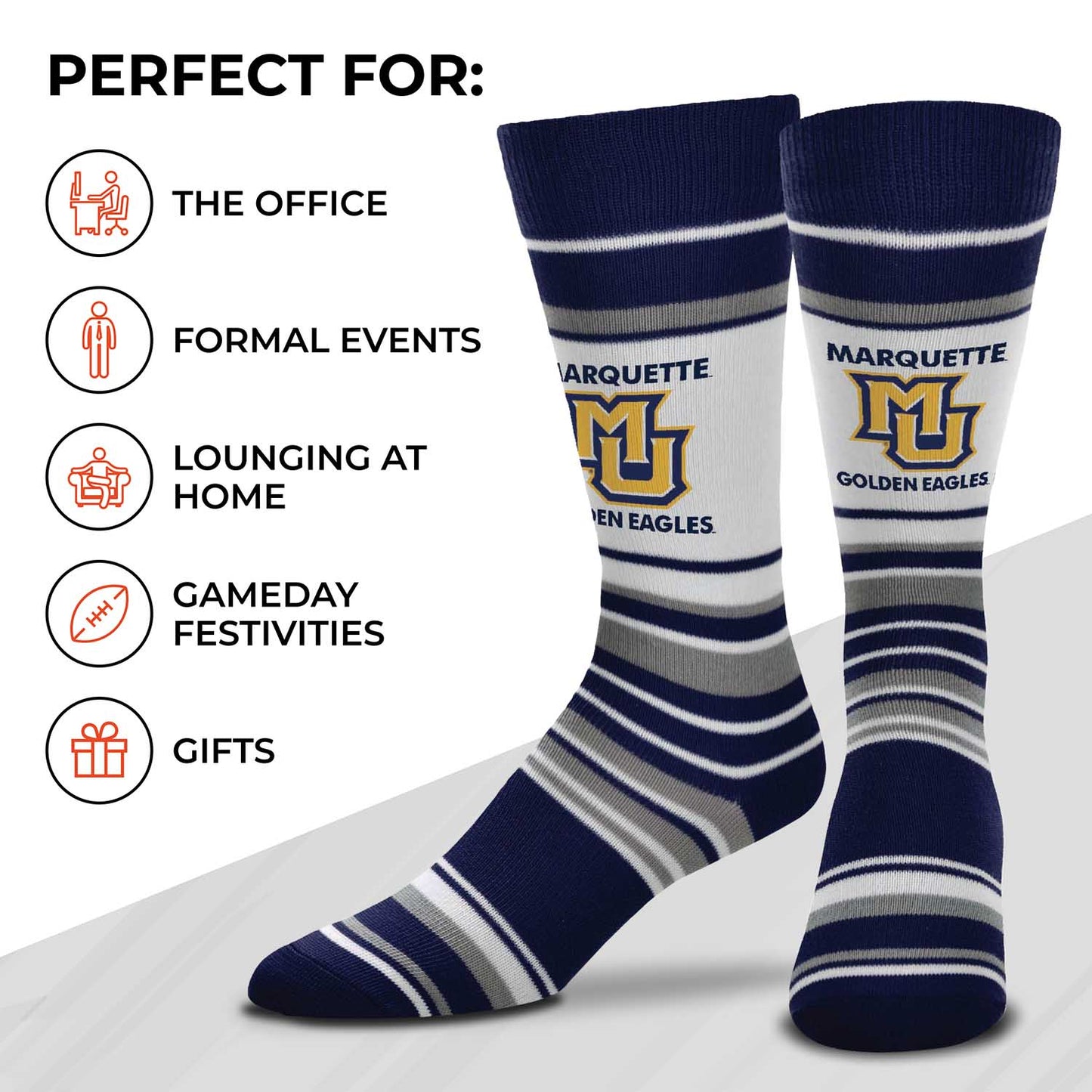 Marquette Golden Eagles Collegiate University Striped Dress Socks - Navy