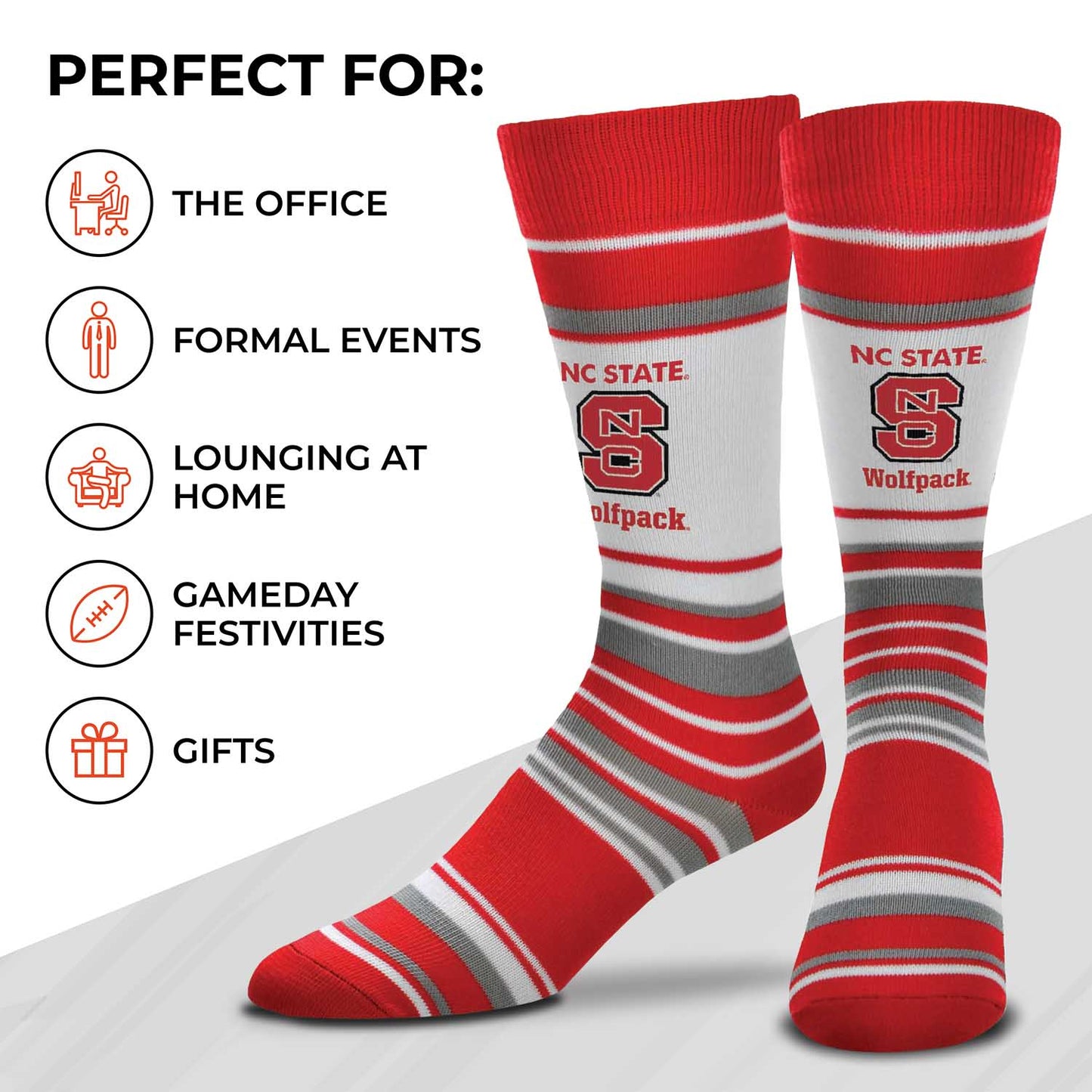 NC State Wolfpack Collegiate University Striped Dress Socks - Red