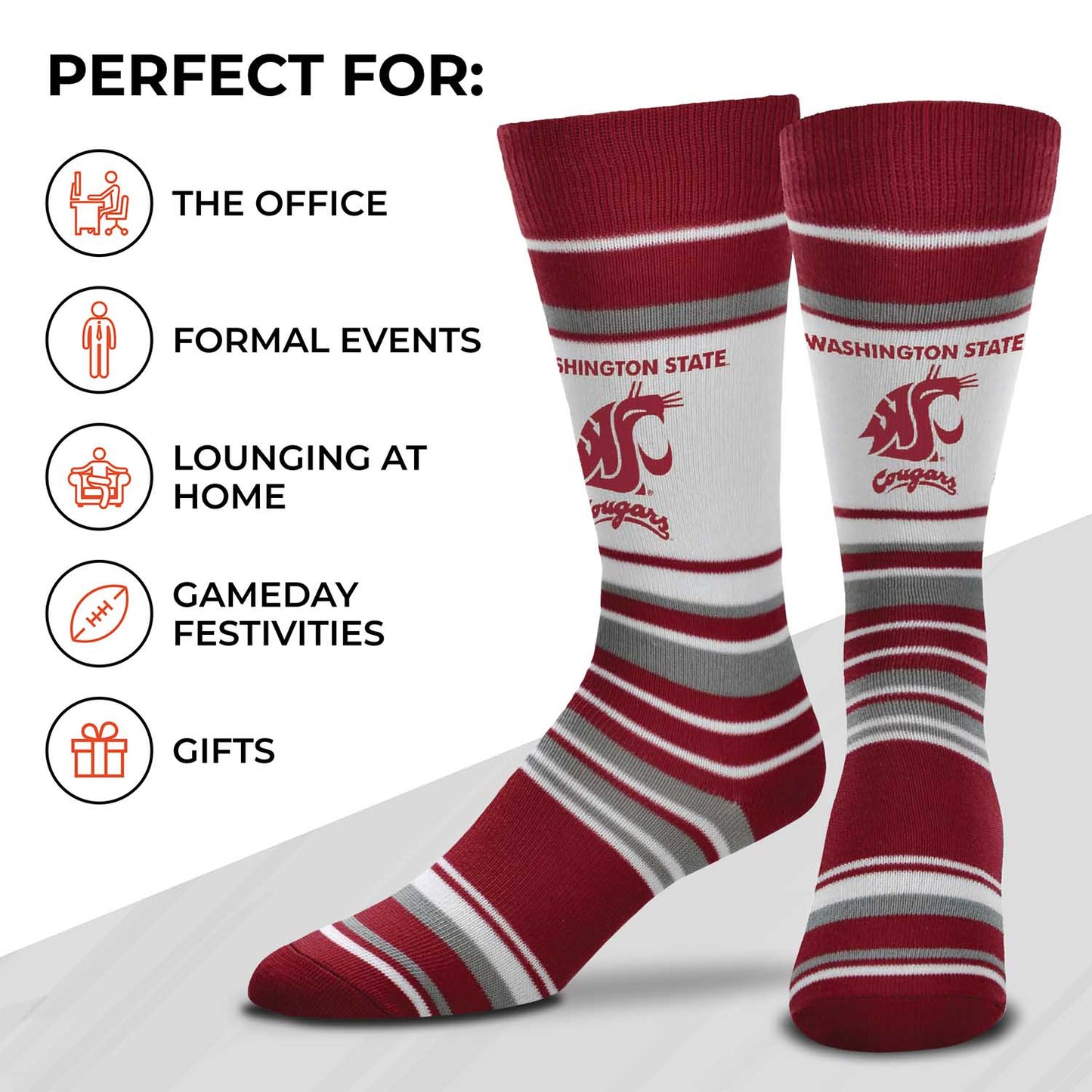 Washington State Cougars Collegiate University Striped Dress Socks - Maroon