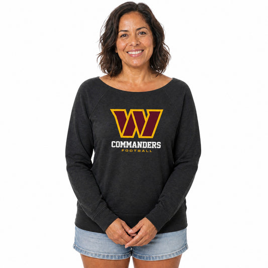 Washington Commanders  Women NFL French Terry Slouchy Top Scoop Neckline - Charcoal