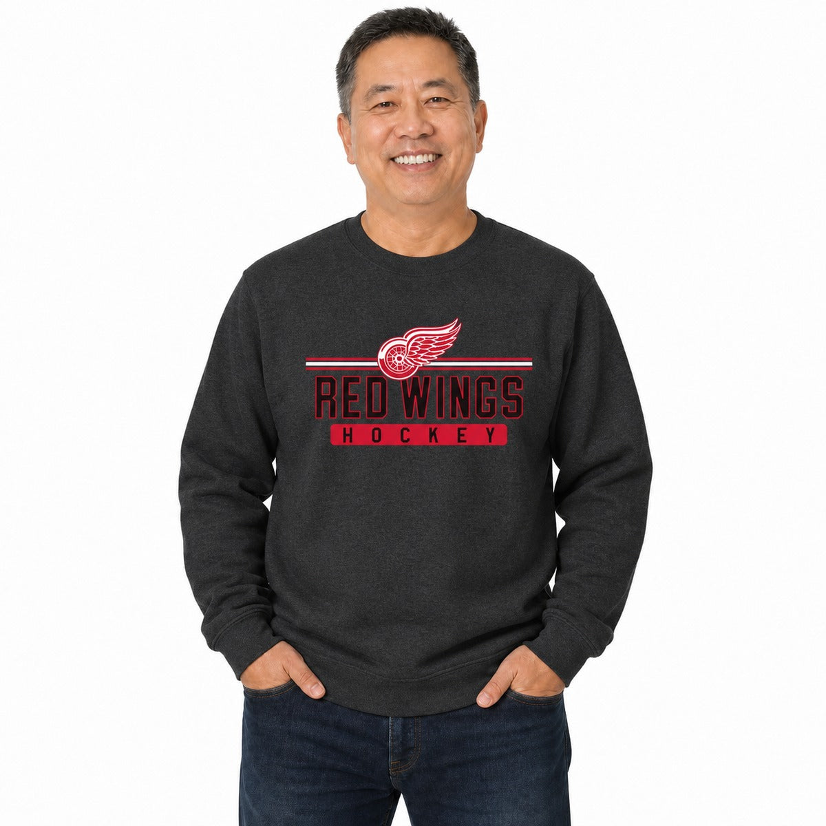 Detroit Red Wings  NHL True Fan Fleece Crewneck Sweatshirt Men Women - Charcoal