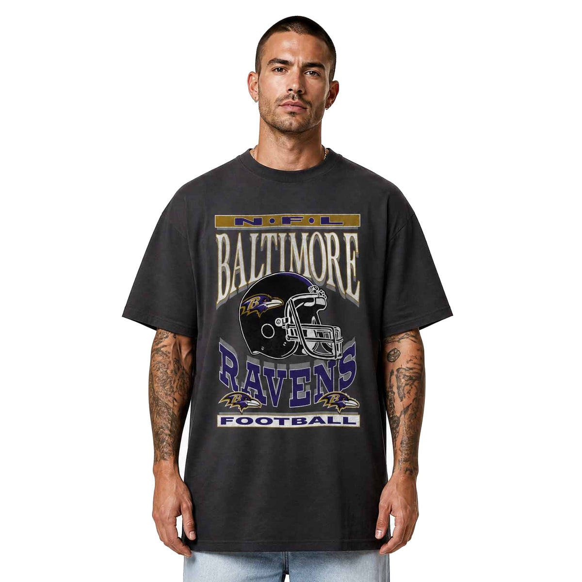 Baltimore Ravens  NFL Franchise Oversized Cotton Tee Men Fan Short Sleeve - Black