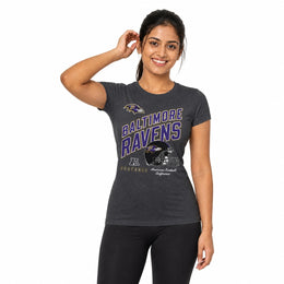 Baltimore Ravens  Women's Distressed Helmet T-Shirt - Heather Charcoal
