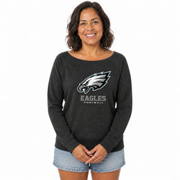 Philadelphia Eagles  Women NFL French Terry Slouchy Top Scoop Neckline - Charcoal