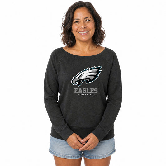 Philadelphia Eagles  Women NFL French Terry Slouchy Top Scoop Neckline - Charcoal