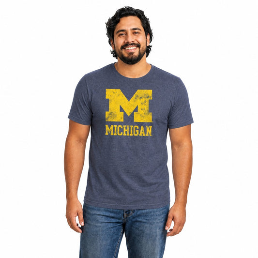 Michigan Wolverines  Heathered Logo T-Shirt Men Women NCAA Licensed - Navy