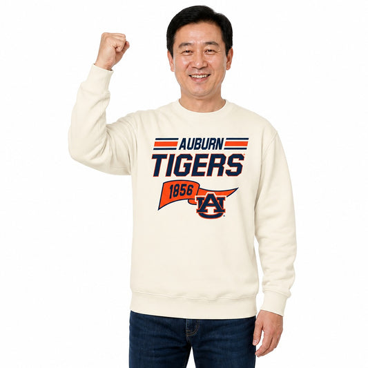 Auburn Tigers  Varsity Pennant Crewneck Sweatshirt Men Women Fleece - Off White