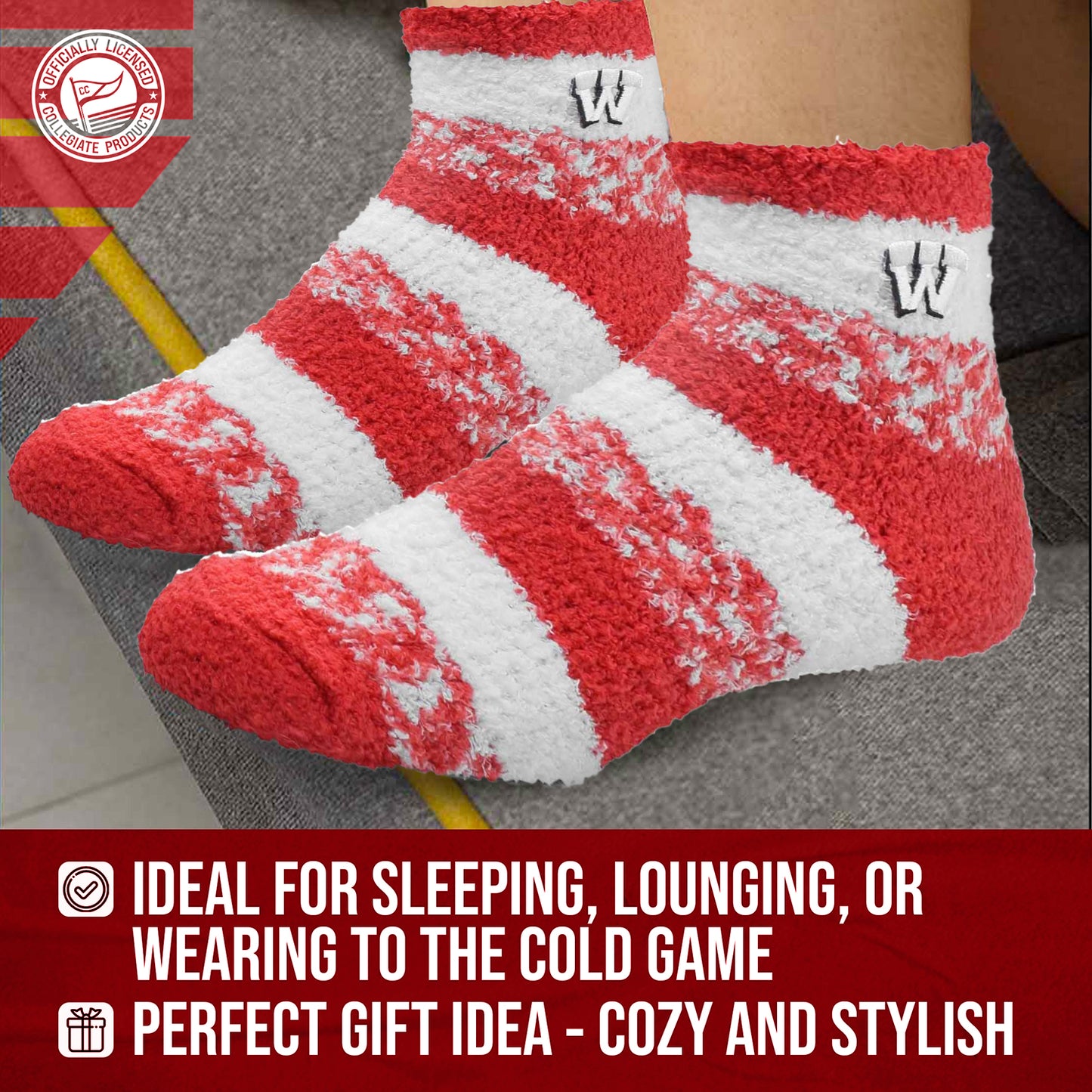 Wisconsin Badgers NCAA Unisex Cozy Soft Sleep Socks - Red