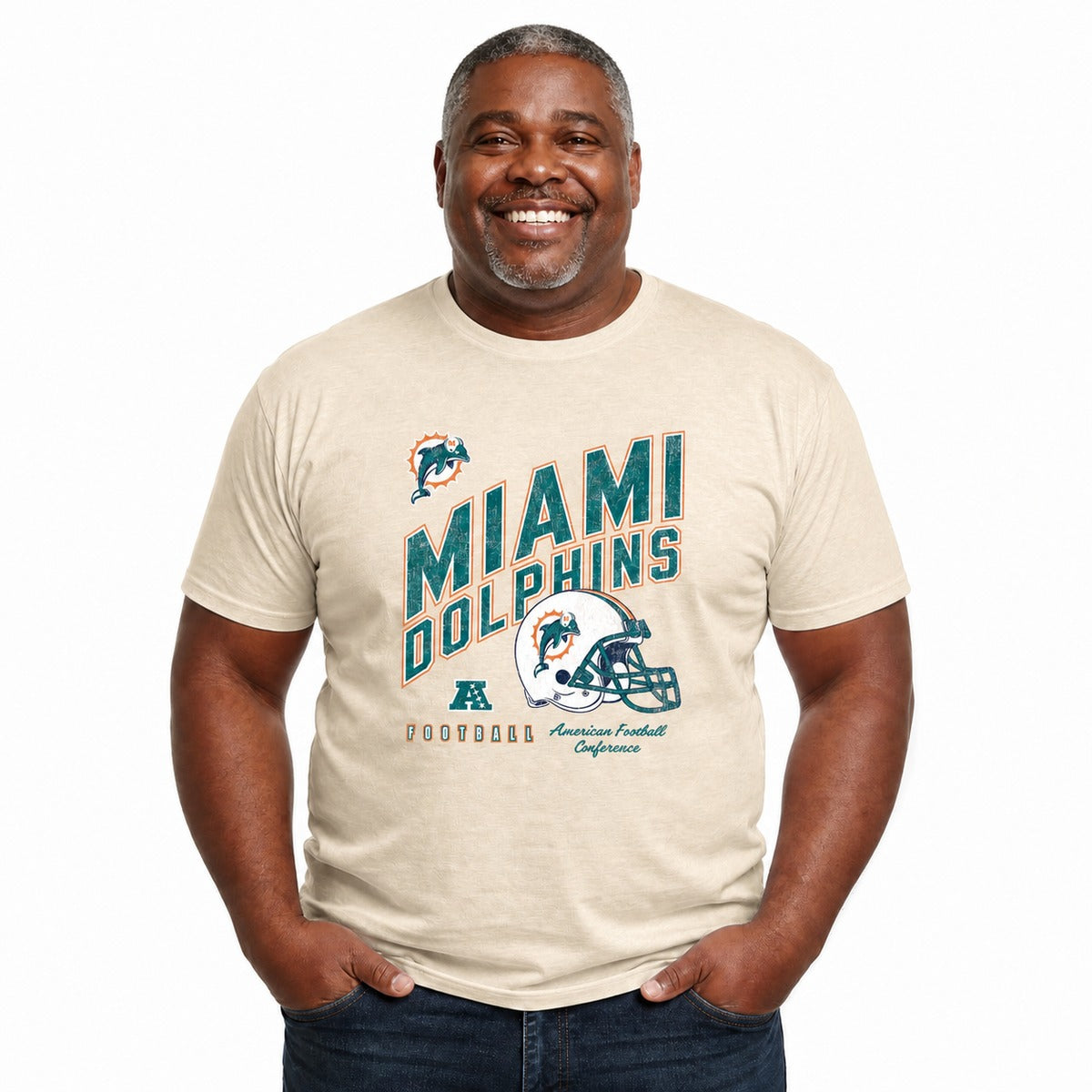 Miami Dolphins  NFL Distressed Helmet Tee - Cream