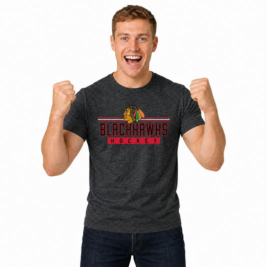 Chicago Blackhawks  NHL True Fan Heather Charcoal T-Shirt Men Women - Charcoal