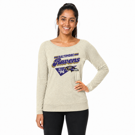 Baltimore Ravens  Womens Vintage Charm French Terry Crewneck - Birch