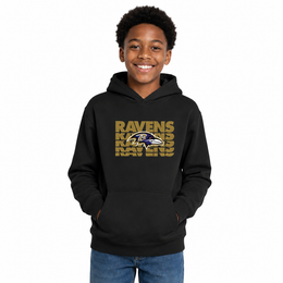 Baltimore Ravens NFL Youth Repeating Logo Football Fleece Hooded Sweatshirt - Black