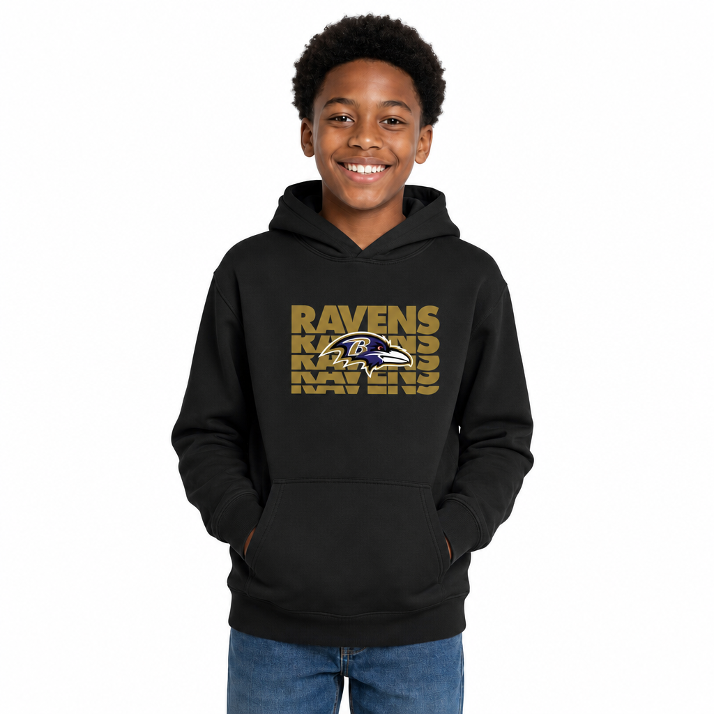 Baltimore Ravens NFL Youth Repeating Logo Football Fleece Hooded Sweatshirt - Black
