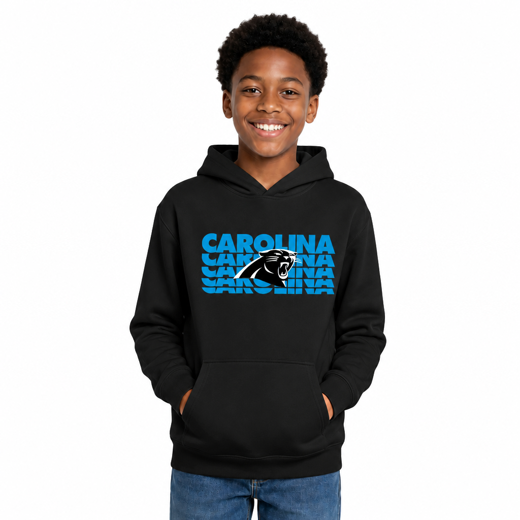 Carolina Panthers NFL Youth Repeating Logo Football Fleece Hooded Sweatshirt - Black
