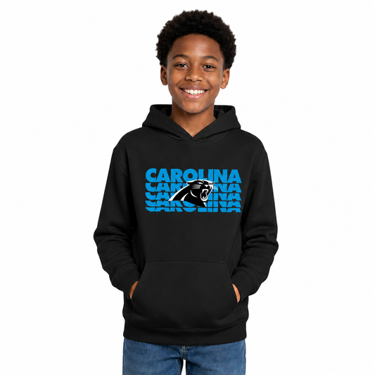 Carolina Panthers NFL Youth Repeating Logo Football Fleece Hooded Sweatshirt - Black