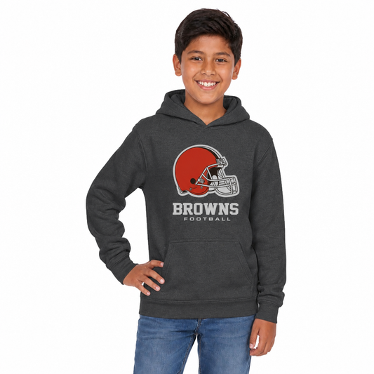Cleveland Browns NFL Youth Large Logo Fleece Hoodie Boys Girls - Charcoal