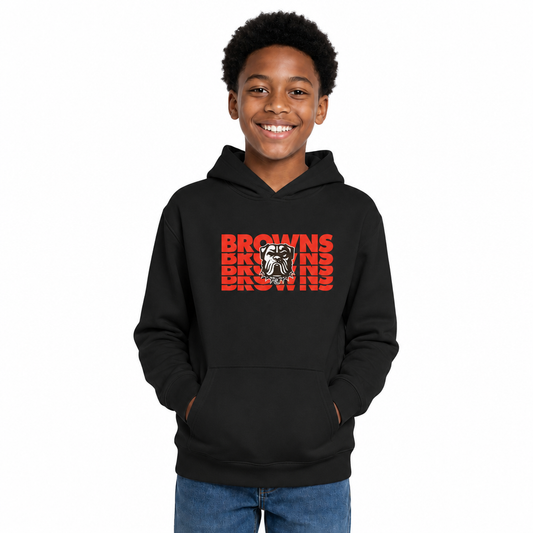 Cleveland Browns NFL Youth Repeating Logo Football Fleece Hooded Sweatshirt - Black