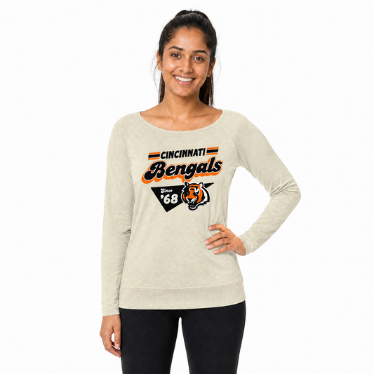 Cincinnati Bengals  Womens Vintage Charm French Terry Crewneck - Birch