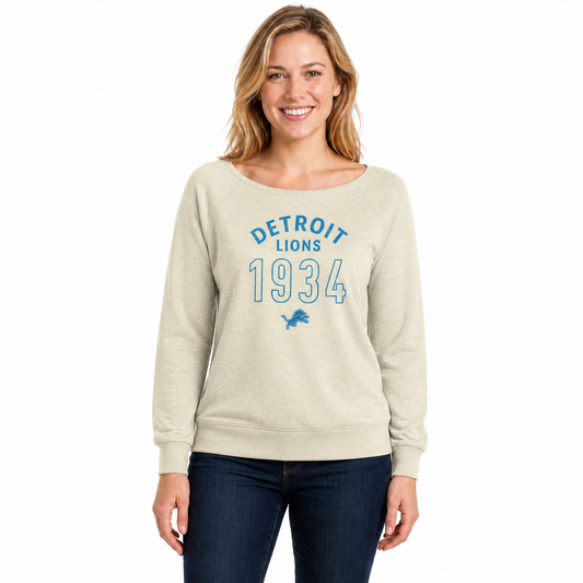Detroit Lions  Women's NFL Big Date French Terry Pullover - Natural