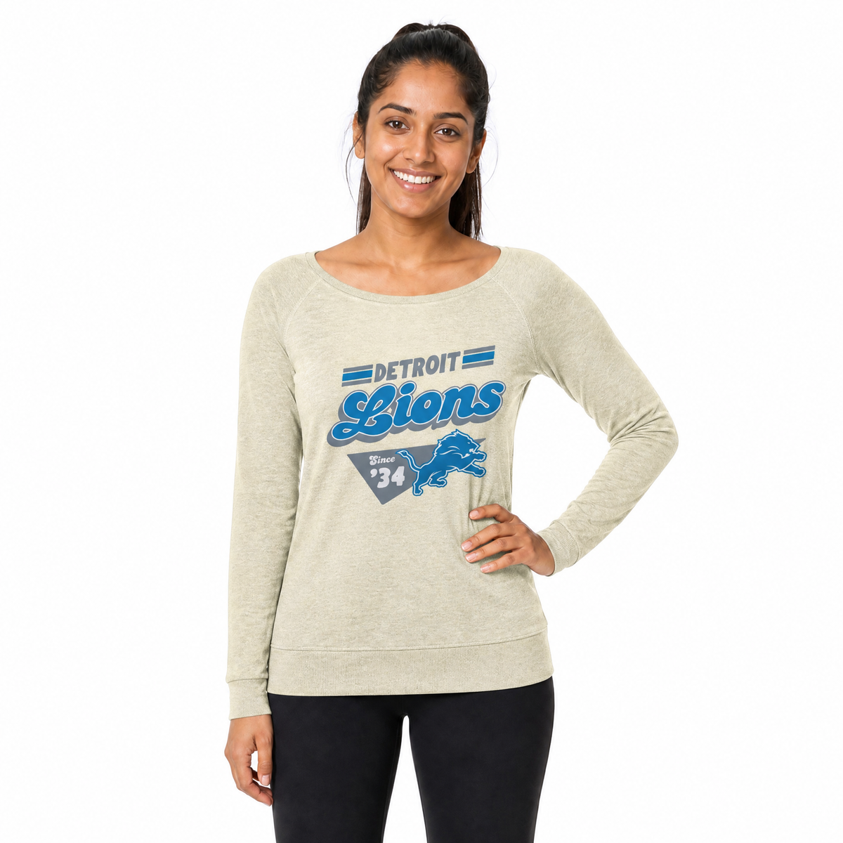 Detroit Lions  Womens Vintage Charm French Terry Crewneck - Birch