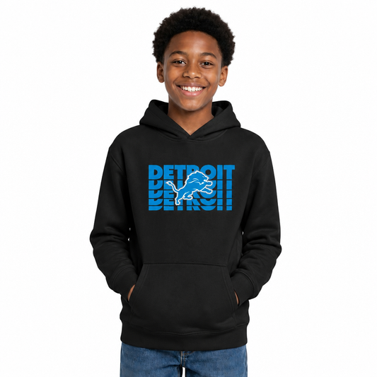 Detroit Lions NFL Youth Repeating Logo Football Fleece Hooded Sweatshirt - Black