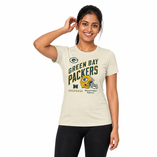Green Bay Packers  Women's Distressed Helmet T-Shirt - Birch