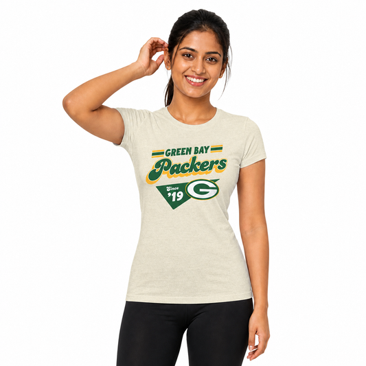 Green Bay Packers  NFL Womens Vintage Charm T-Shirt Short Sleeve - Birch