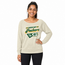 Green Bay Packers  Womens Vintage Charm French Terry Crewneck - Birch