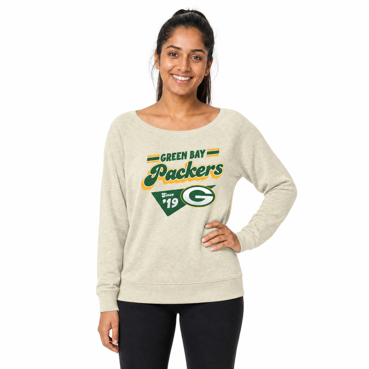Green Bay Packers  Womens Vintage Charm French Terry Crewneck - Birch