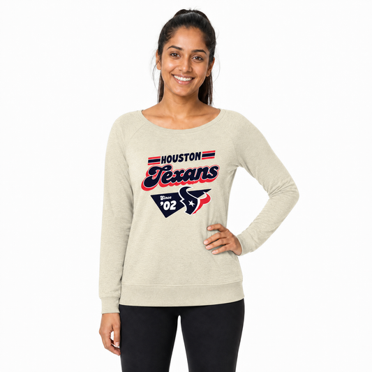 Houston Texans  Womens Vintage Charm French Terry Crewneck - Birch