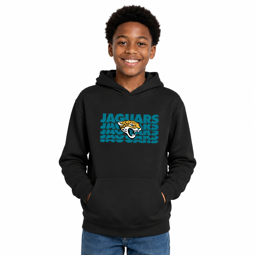 Jacksonville Jaguars NFL Youth Repeating Logo Football Fleece Hooded Sweatshirt - Black
