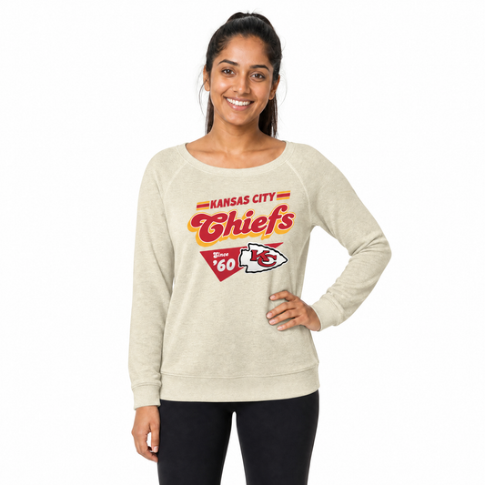 Kansas City Chiefs  Womens Vintage Charm French Terry Crewneck - Birch