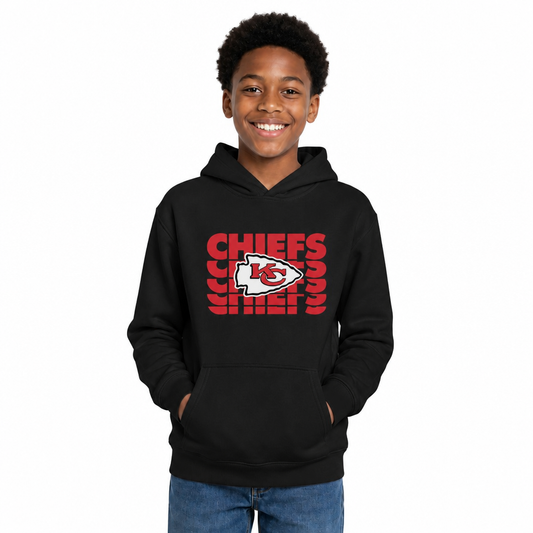 Kansas City Chiefs NFL Youth Repeating Logo Football Fleece Hooded Sweatshirt - Black