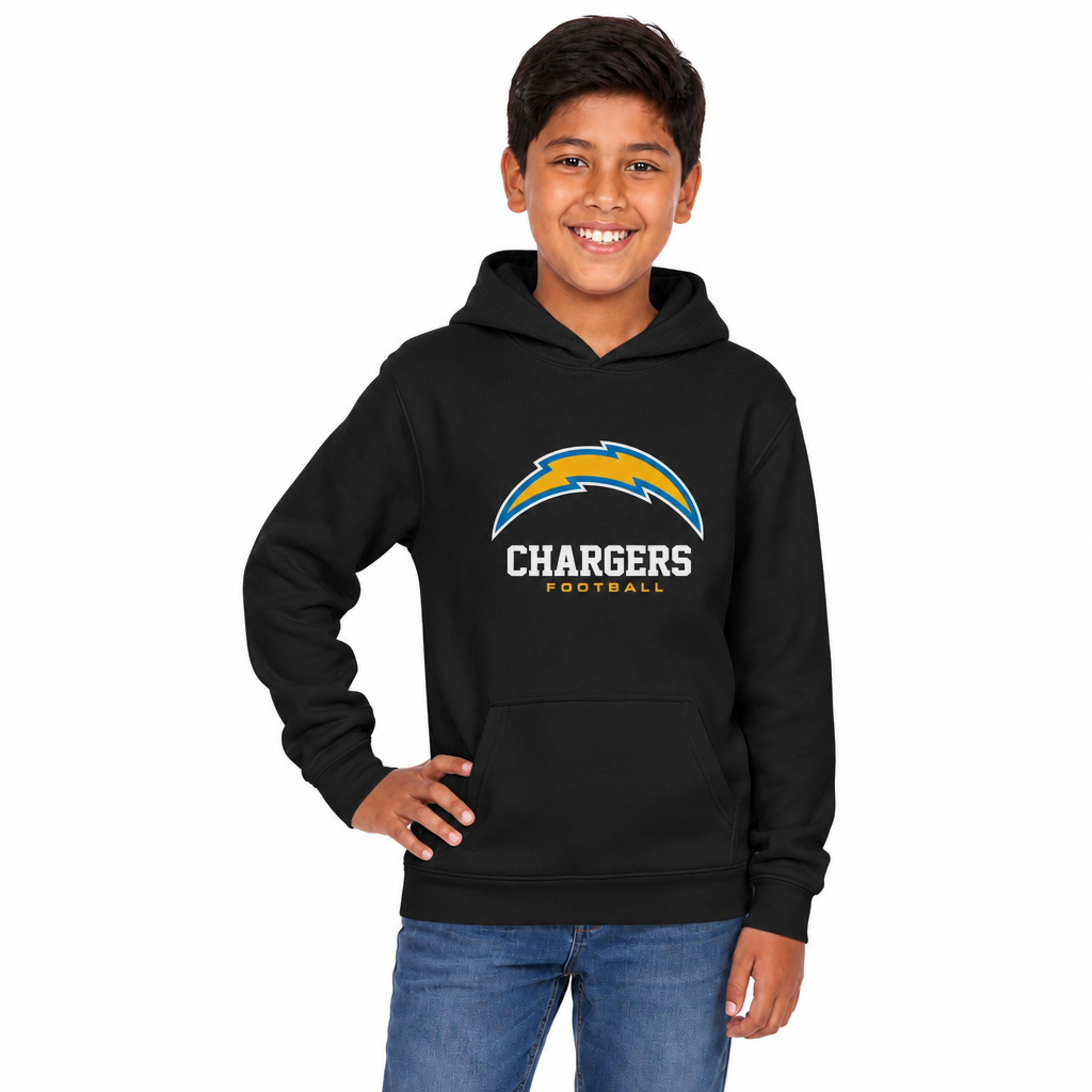 Los Angeles Chargers NFL Youth Large Logo Fleece Hoodie Boys Girls - Black