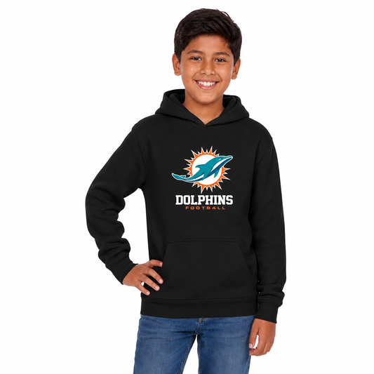 Miami Dolphins NFL Youth Large Logo Fleece Hoodie Boys Girls - Black