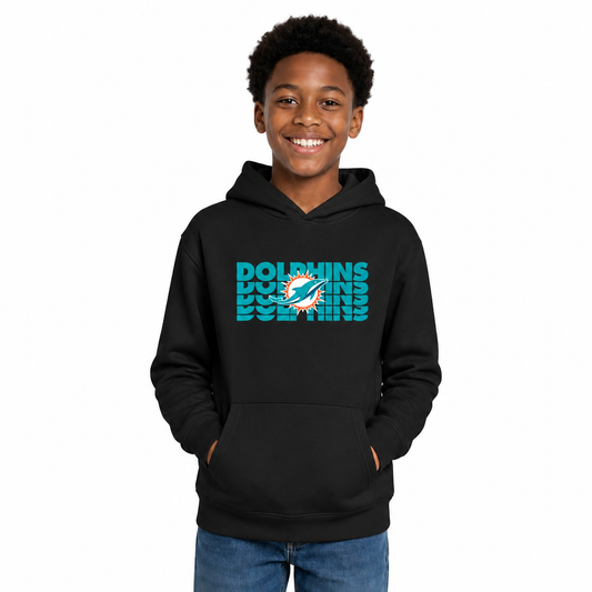 Miami Dolphins NFL Youth Repeating Logo Football Fleece Hooded Sweatshirt - Black
