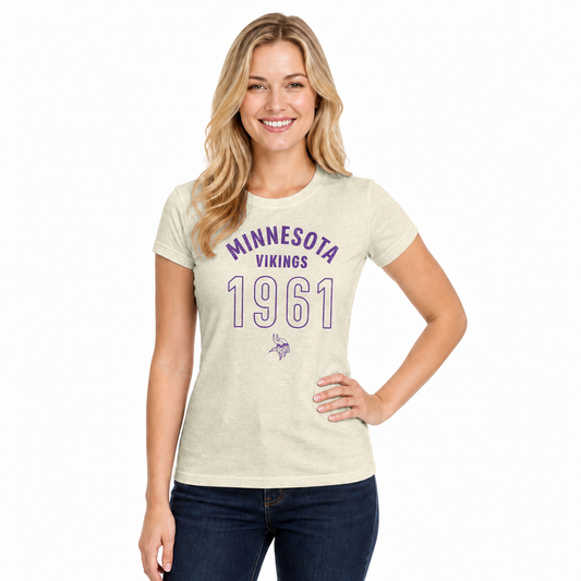 Minnesota Vikings  Women's Big Date T-Shirt NFL Tee Cotton Licensed - Natural
