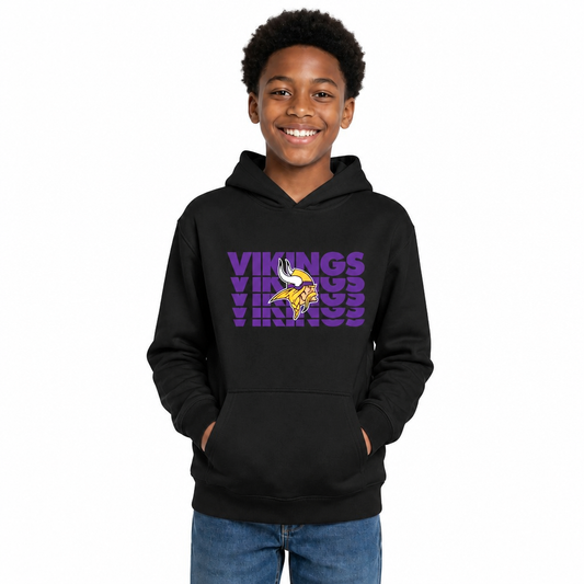 Minnesota Vikings NFL Youth Repeating Logo Football Fleece Hooded Sweatshirt - Black