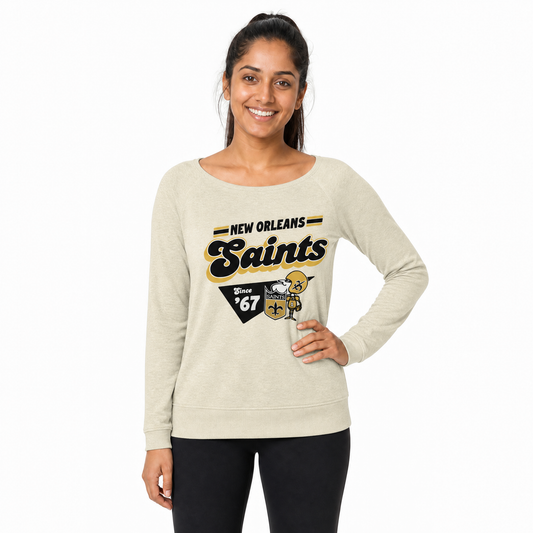 New Orleans Saints  Womens Vintage Charm French Terry Crewneck - Birch