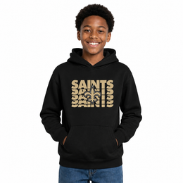 New Orleans Saints NFL Youth Repeating Logo Football Fleece Hooded Sweatshirt - Black