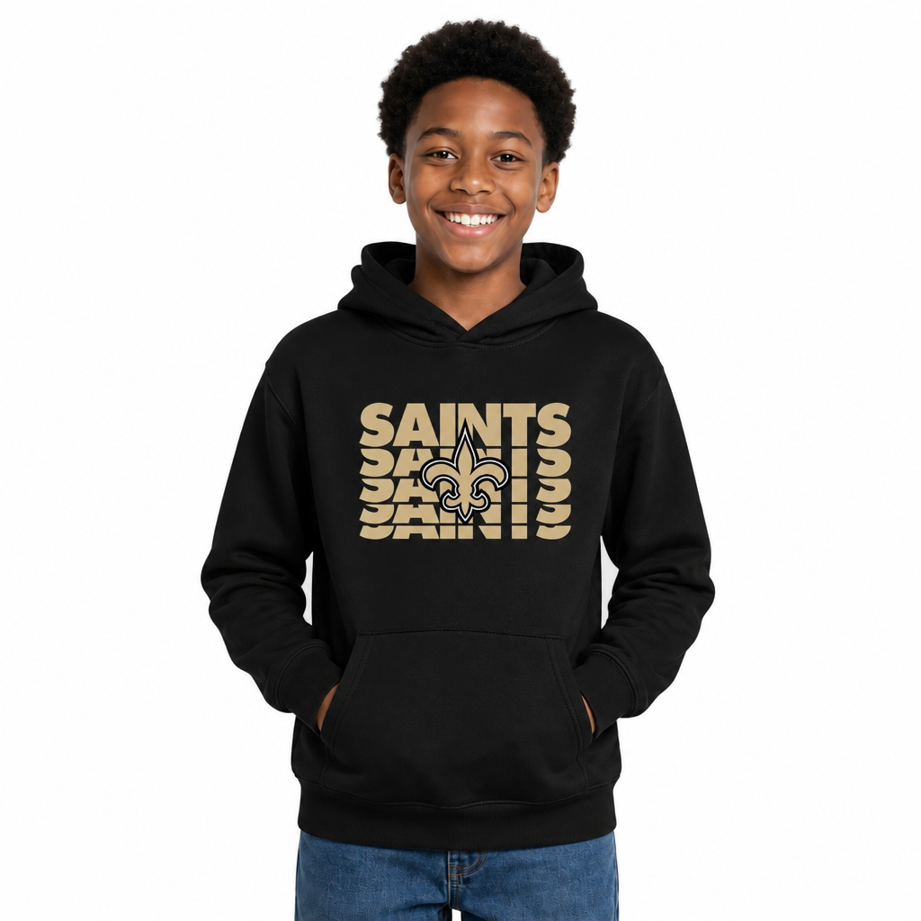 New Orleans Saints NFL Youth Repeating Logo Football Fleece Hooded Sweatshirt - Black