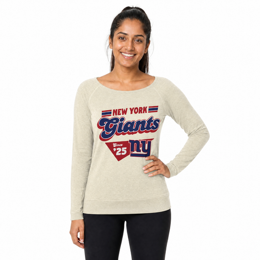 New York Giants  Womens Vintage Charm French Terry Crewneck - Birch