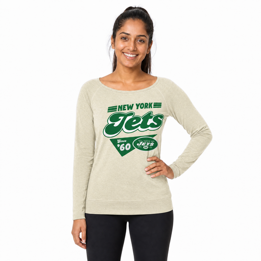 New York Jets  Womens Vintage Charm French Terry Crewneck - Birch